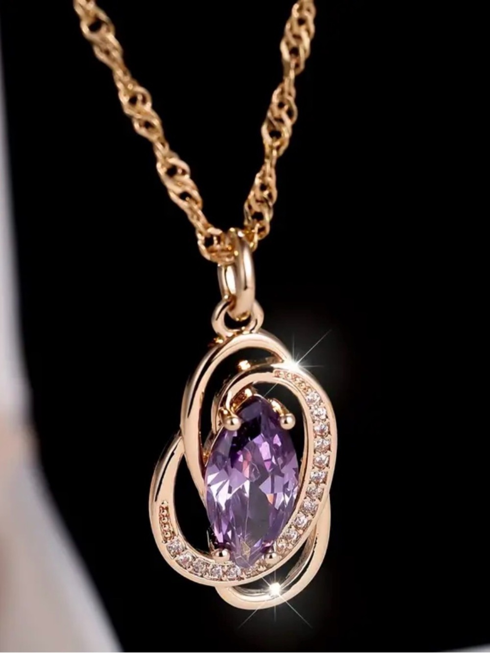 Elegant Purple Crystal Pendant Necklace. - Picture 4 of 6